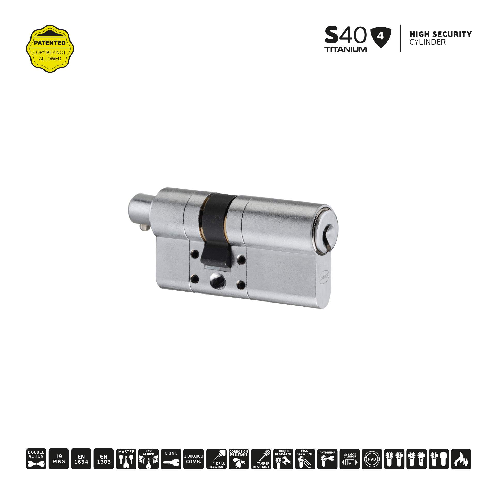 JNF S40 cilinder 10x60mm sleutel/knop halve – RVS