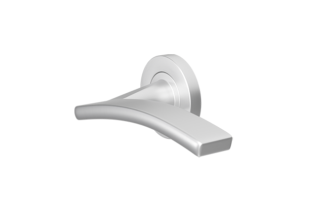 Geborsteld chroom deurklink Toledo op rond rozet