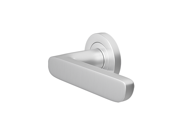 Geborsteld chroom deurklink Valencia op rond rozet