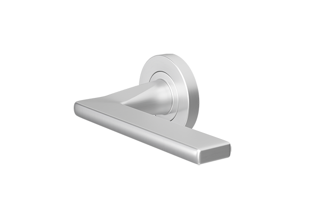 Geborsteld chroom deurklink Leon op rond rozet