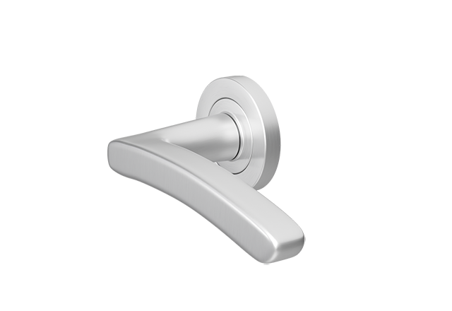Geborsteld chroom deurklink Santiago op rond rozet