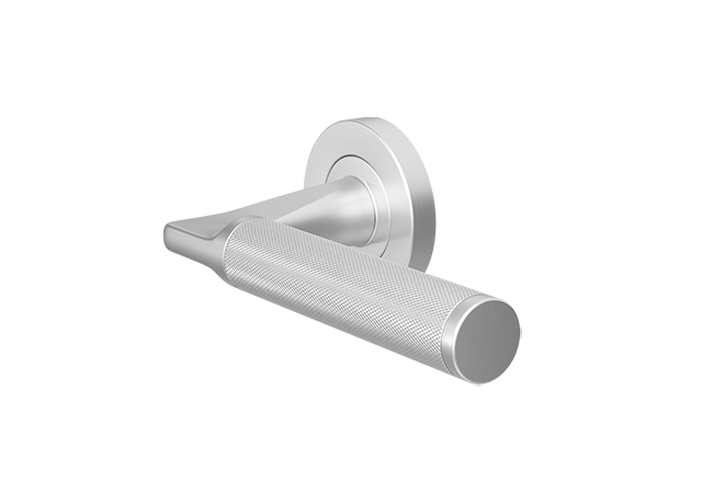 Geborsteld chroom deurklink Bilbao op rond rozet